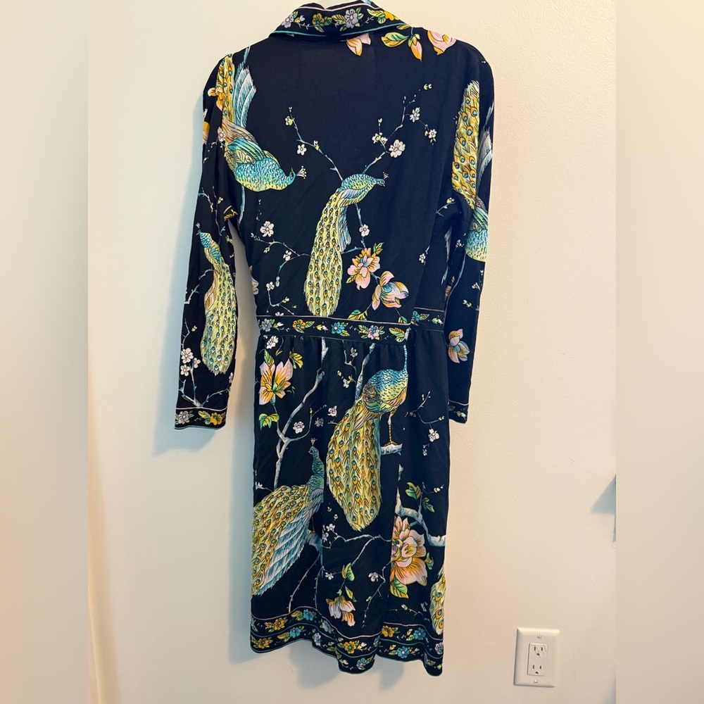 Stunning Maurice Black Floral Peacock Long Sleeve Wrap Dress Medium 6-8 - Picture 4 of 4